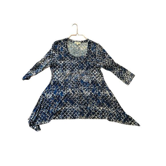 Chaus Top Women's Large Blue Printed Polyester Stretch Round Neck Pullover - Picture 5 of 6